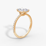 Radiant Cut - Pave Band - Classic Engagement Ring- 14 K Gold